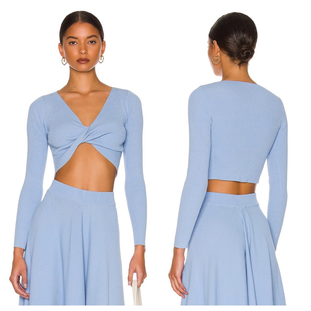 Minkpink Laura Knit Top S Blue Wrap Cropped